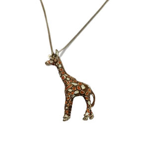Vintage Enamel Giraffe Pendant Necklace, 30" Long